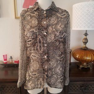 Purple Paisley Sheer Button Up Top